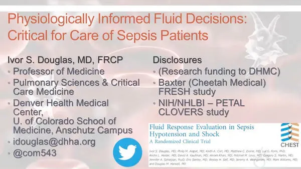 Video thumbnail of the slide title for the "Physiologically informed Fluid Decisions" presentation